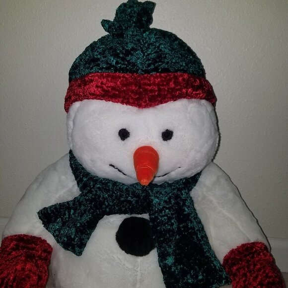 MTY International Snowman Plush BIG 22" Stuffed Animal Green Hat Scarf Christmas - Picture 2 of 6